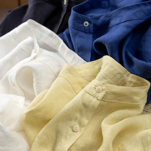 汉麻宽松休闲自在显瘦立领衬衫 松弛纸片人 D女09G7 法柜 H春上7号