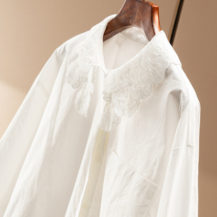 D女54I0 法G设计高支100棉拼蕾丝花边领衬衫 H春上7号 早春叠搭穿