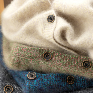 D女46F1 法G品质花纱100羊毛拉毛V领毛衣开衫 特 温暖 H春上7号