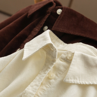 Polo领衬衫 法G灯芯绒100棉宽松长袖 D女47F4 复古气质 H春上7号