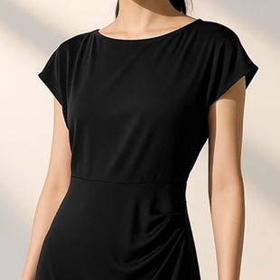 法柜优雅含醋酸捏褶收腰包肩袖 春天家 连衣裙女71A4 秒 ￥629