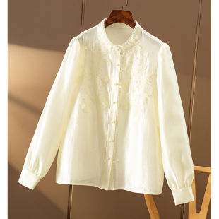秒 衬衫 春天家珍珠领 宫廷风刺绣含醋酸长袖 女8V70 法式 ¥259