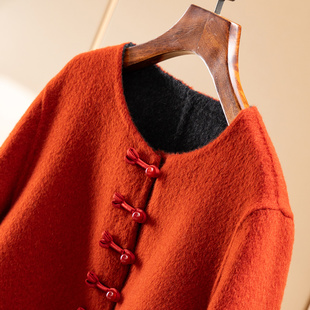 H春上7号 中国红！雅韵新中式W+羊绒羊毛手工双面呢大衣外套D59F5