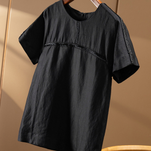 衬衫 春天家优雅高级感含亚麻重工钉珠圆领短袖 女03E3 秒 ￥339