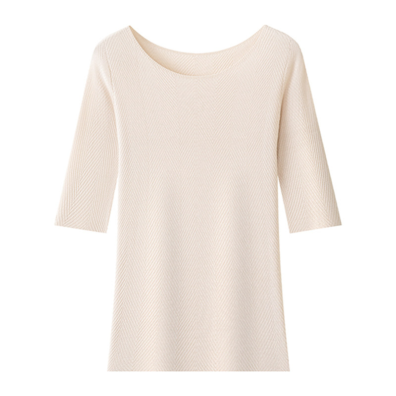 ￥秒！春天家  无缝一体天丝真丝一字领中袖针织衫女78A9