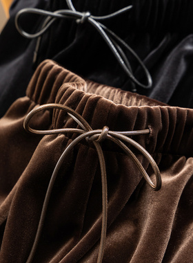 H春上7号 冬日丝滑大长腿 法柜丝绒加绒松紧高腰直筒阔腿裤女14J3