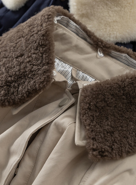 H春上7号 高级 法柜100羊毛领90白鹅绒飞行夹克羽绒服外套D女75E6