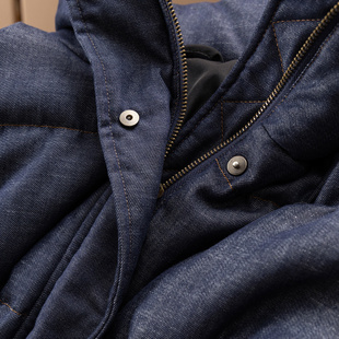 H春上7号 法柜轻暖90白鸭绒立领羽绒面包服外套D女74E0 牛仔蓝