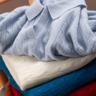 毛衣女26I1特 法G立体绞花100羊毛POLO领长袖 H春上7号 松弛老钱风