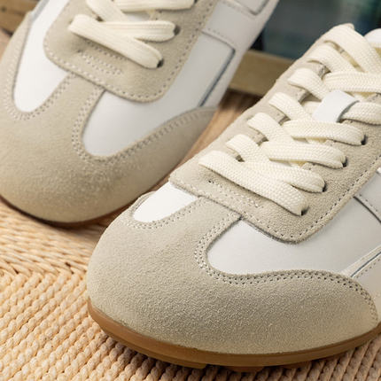 ￥369 秒！春天家 复古篙阶！头层牛皮拼丝光牛绒德训鞋女77C1