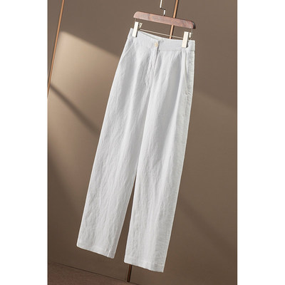 AA￥539 秒！春天家 慵懒闲适欧标100亚麻高腰九分小直筒裤女89A5