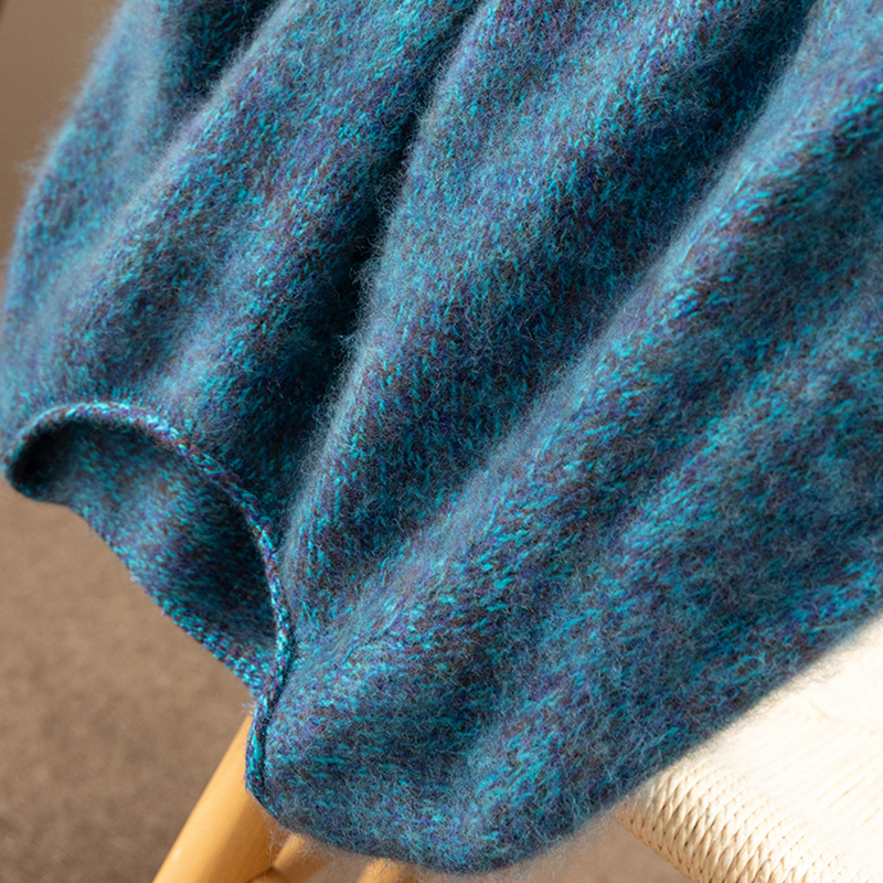 无缝100羊毛花纱拉毛圆领毛衣