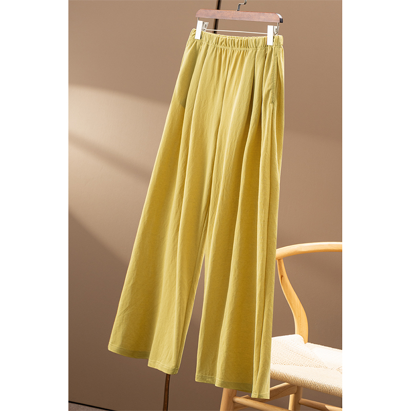 ￥199 秒！春天家   凉垂感天丝亚麻高腰针织直筒阔腿裤女60C2