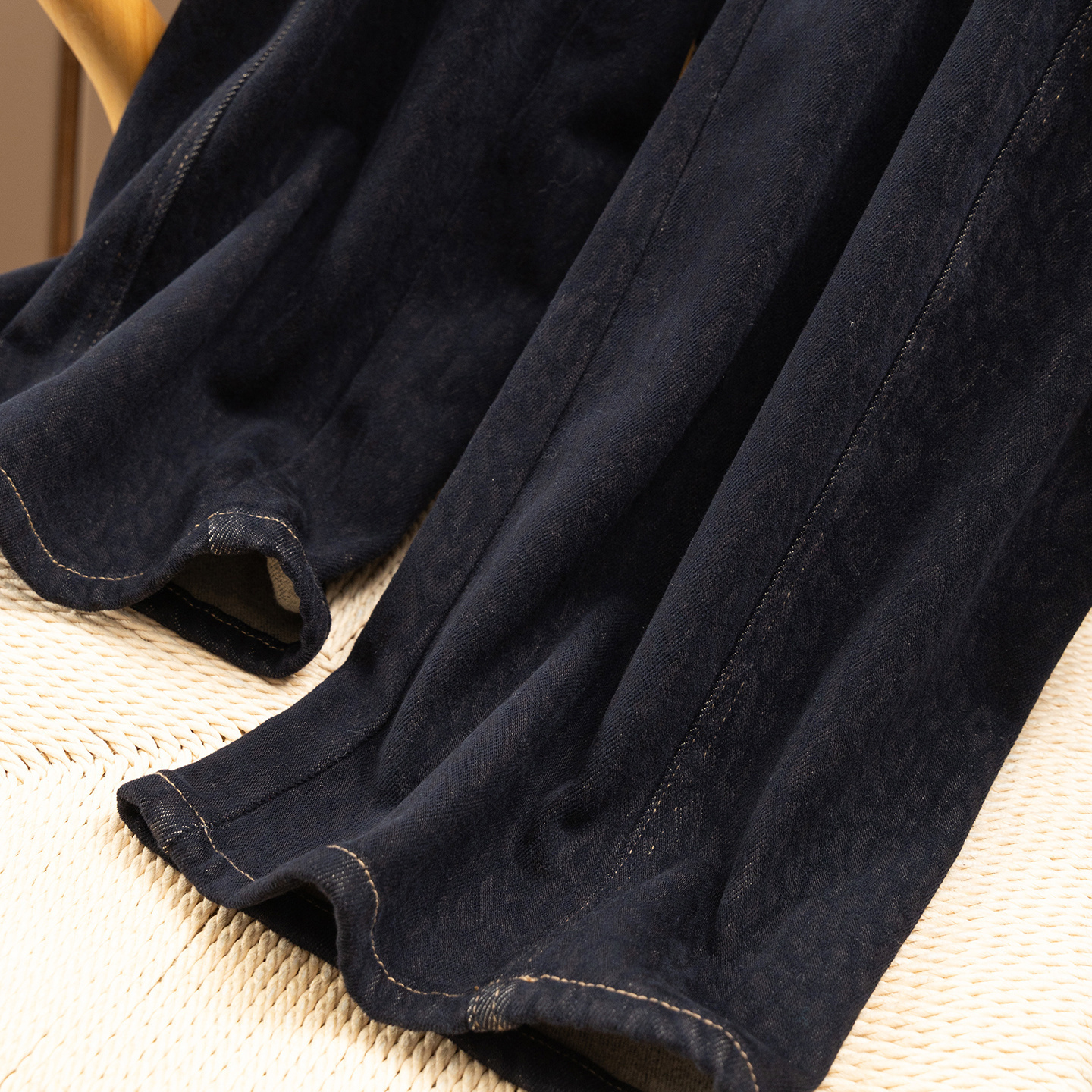 法G豹纹提花磨绒阔腿镰刀牛仔裤