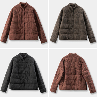 苎麻植绒90鹅绒立领羽绒服外套D女7Y63 法G天丝 H春上7号 老钱范