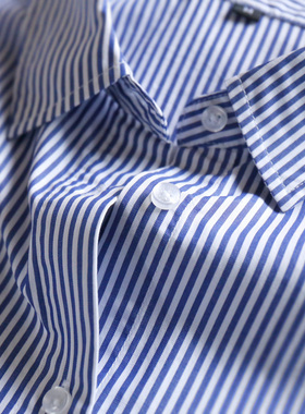 H春上7号 穿搭人气王！蓝白条宽松莼棉长袖衬衫Blouse女 994Y 特