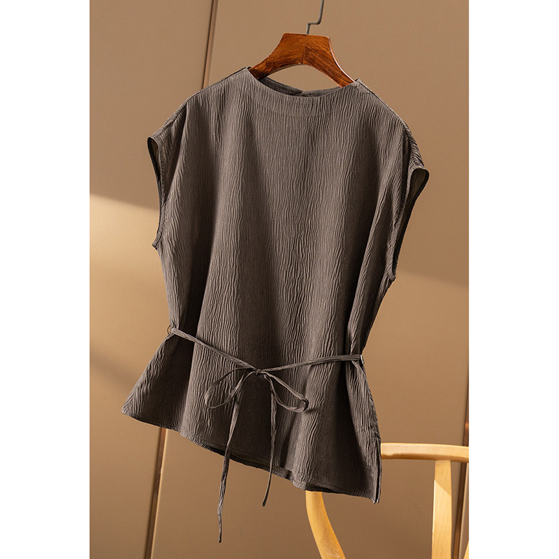 FF￥339 秒！真丝顺纡冠乐绉收腰包肩袖衬衫春天家女16B9