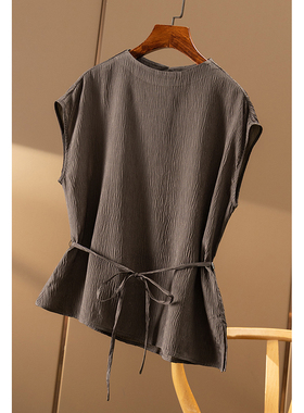 AA￥339 秒！真丝顺纡冠乐绉收腰包肩袖衬衫春天家女16B9