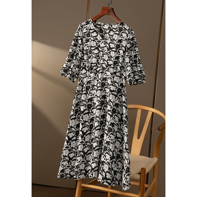 ￥499 秒！法国笈简印花V领灯笼袖真丝连衣裙女春天家5R53