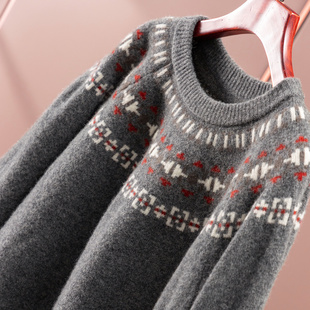 费尔岛提花100羊毛圆领长袖 ￥259 氛围感 春上7号 毛衣7Y11 秒