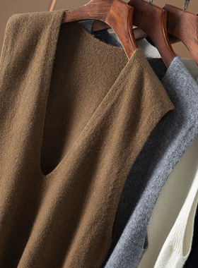 H春上7号 叠穿时髦精 法式篙阶色羊毛毛衣马甲背心Vest女3S42特