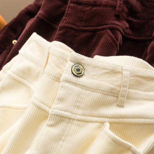 D女49I4 法G显瘦复古灯芯绒高腰阔腿镰刀加绒裤 特 老钱 H春上7号