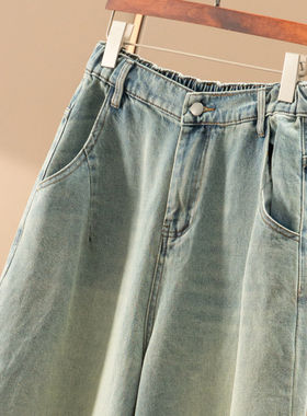 H春上7号 梨形天菜 法柜复古蓝 高腰宽松阔腿香蕉牛仔长裤女04G1