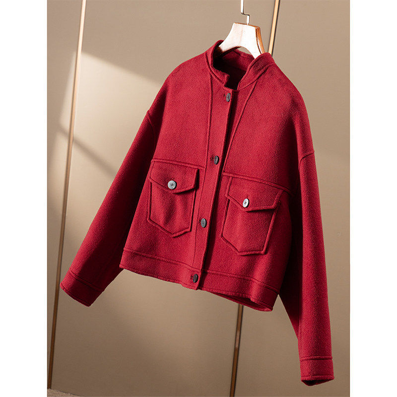 ￥869 秒！春天家  羊绒+羊毛双面呢短款大衣外套女11F7