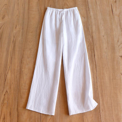 ￥209 秒！欧标100亚麻松紧高腰显瘦直筒裤春天家女62A2