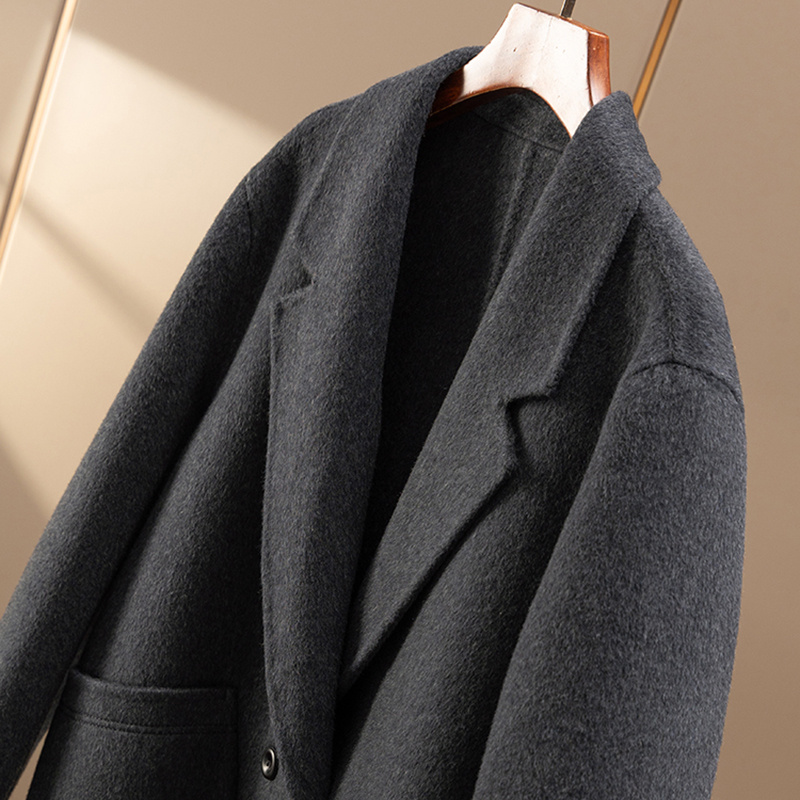 英式羊毛羊绒双面呢西装领短大衣