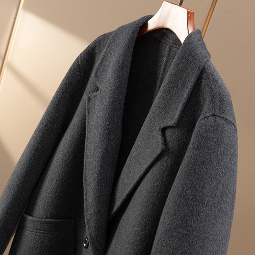 英式羊毛羊绒双面呢西装领短大衣