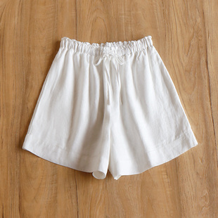 法柜松弛老钱100亚麻松紧高腰阔腿短裤 春天家 女74B7 秒 ￥229