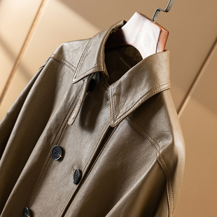 意国复古飒美羊皮收腰皮衣风衣Coat女60B3 特 早秋爆赞 H春上7号