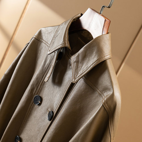 意国1W+飒美羊皮收腰皮衣外套