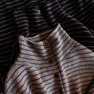 D女58I3特 法柜100羊毛对条条纹立领毛衣开衫 H春上7号 文艺减龄