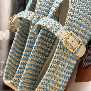 复古编织拉菲草羊皮玛丽珍平底鞋 春天家 女66C3 秒 ￥419