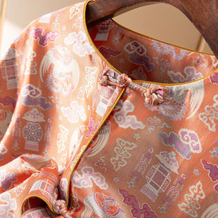 H春上7号 祥瑞团凤宫灯 非遗蜀锦连裁中式提花真丝外套女31J0