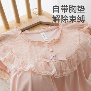 可外穿 纯棉短袖 带胸垫睡衣女薄款 七分裤 宫廷公主风休闲家居服套装