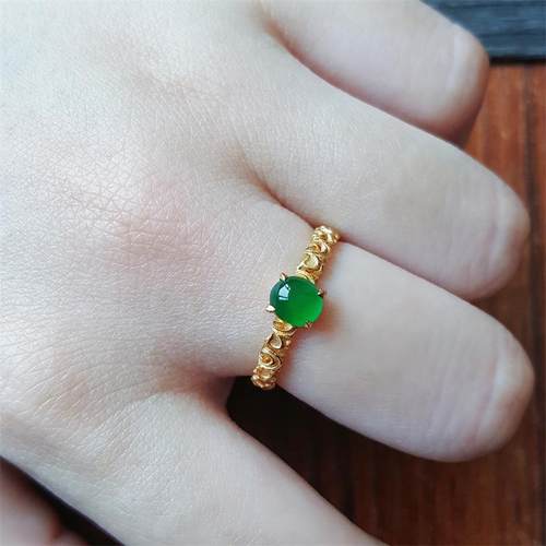 玉戒指缅甸翡翠戒指天然玉石翡翠原石帝王绿翡翠蛋面18k金戒指