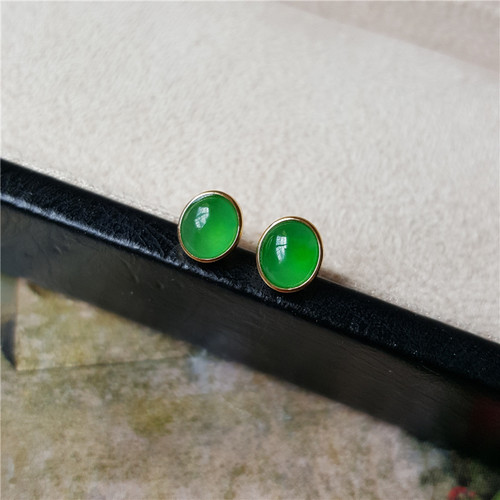 翡翠耳钉18K金镶嵌天然耳钩耳环