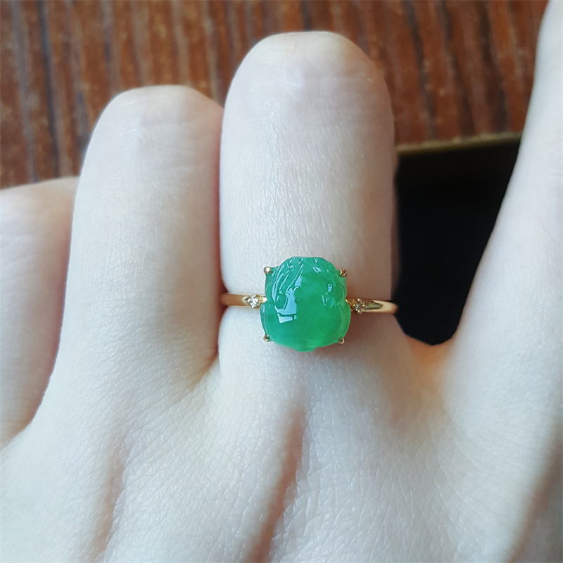 天然缅甸a级翡翠戒指18k金玉戒指
