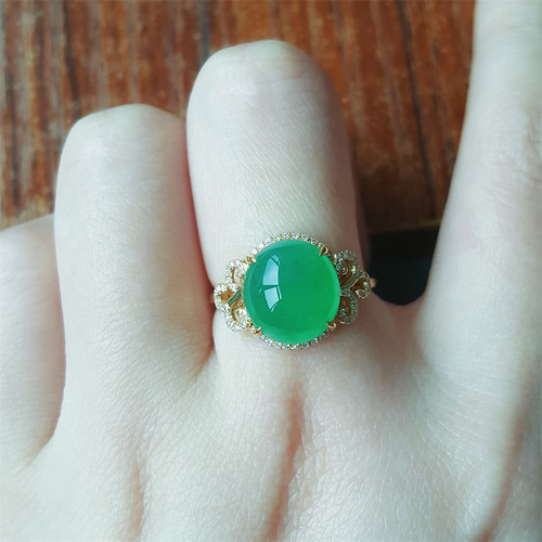 缅甸翡翠戒指18k金翡翠蛋面戒指