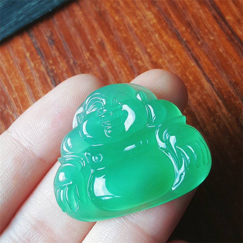 现货高端翡翠吊坠玻璃种翡翠佛公天然缅甸a级翡翠冰种翡翠弥勒佛