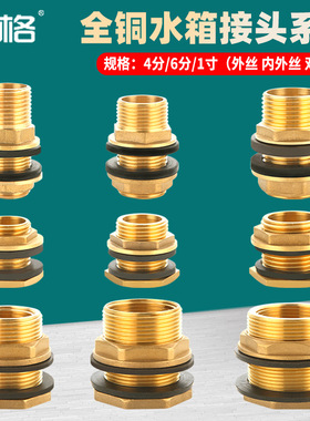 全铜4分内外丝水箱接头双外丝6分1寸水塔水池鱼缸水桶排水口配件