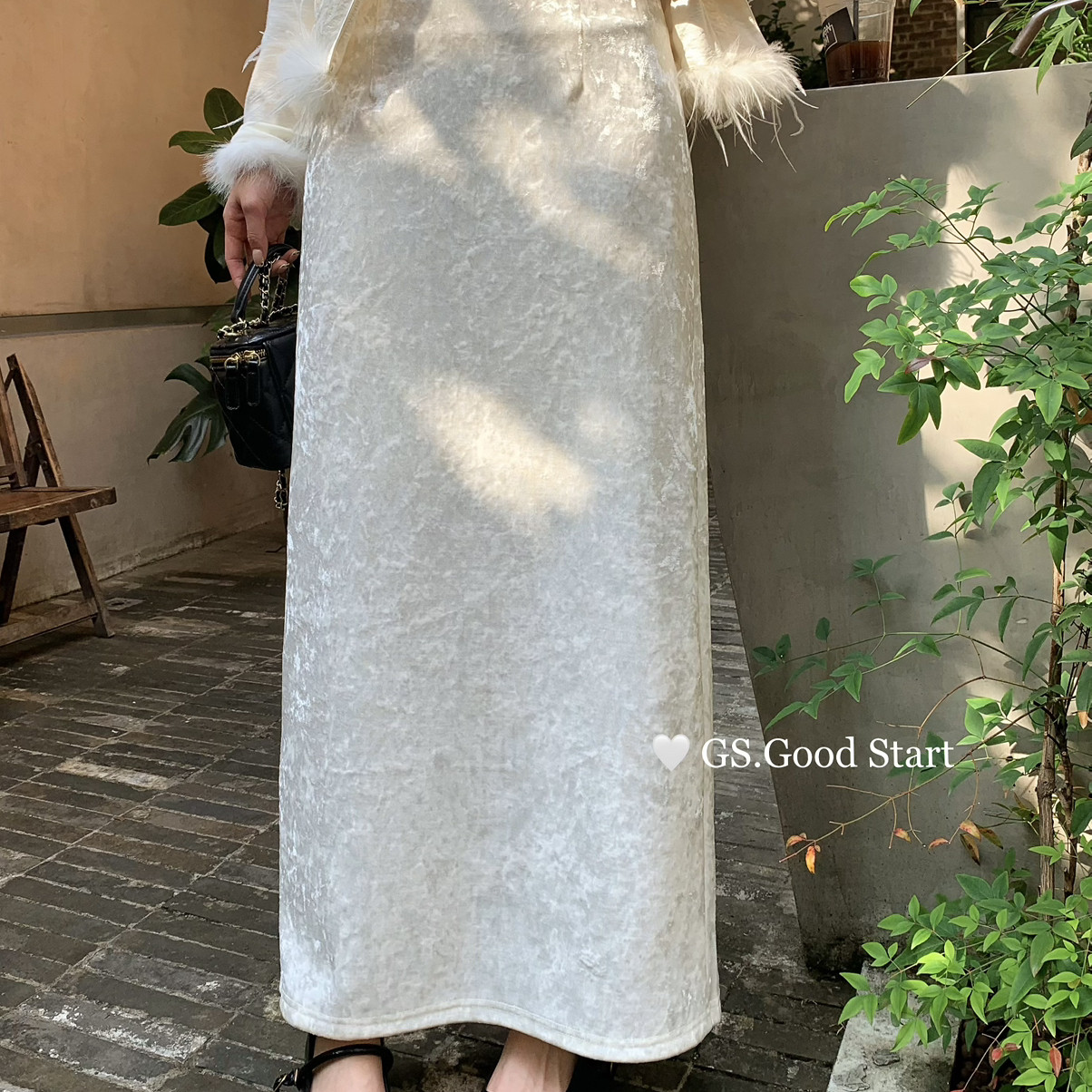 浮雕丝绒～秋冬气质温柔显瘦丝绒长裙半身裙清冷美人新中式裙子,女装/女士精品,半身裙,淘宝优惠券,粉丝福利购,淘宝优惠卷