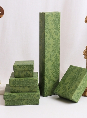 戒指盒吊坠手镯项链收纳礼品盒欧花绿色天地盖首饰包装纸盒子压花