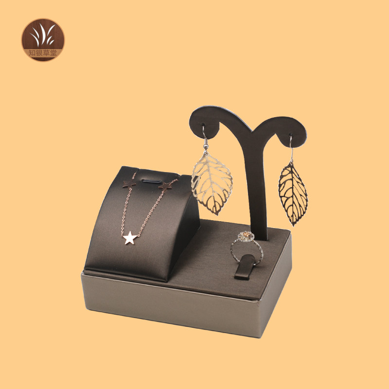 쥬얼리 디스플레이 소품 샴페인 브라운 작은 3 피스 창 디스플레이 링 펜던트 귀걸이 쥬얼리 디스플레이 스탠드