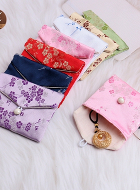首饰收纳袋梅花翻盖纽扣包包小布袋复古锦缎刺绣小号中号大号文玩
