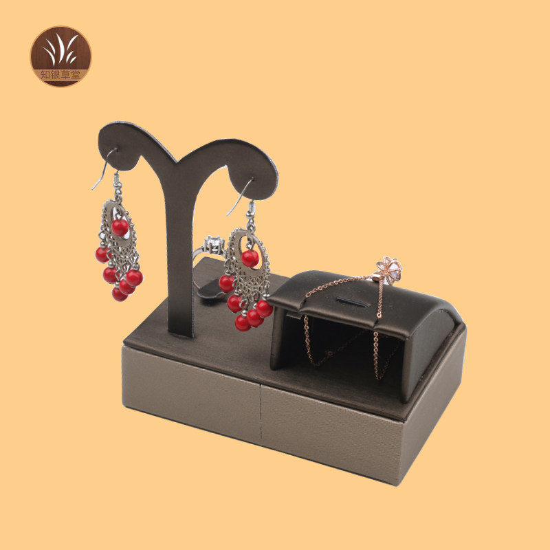 쥬얼리 디스플레이 소품 샴페인 브라운 작은 3 피스 창 디스플레이 링 펜던트 귀걸이 쥬얼리 디스플레이 스탠드