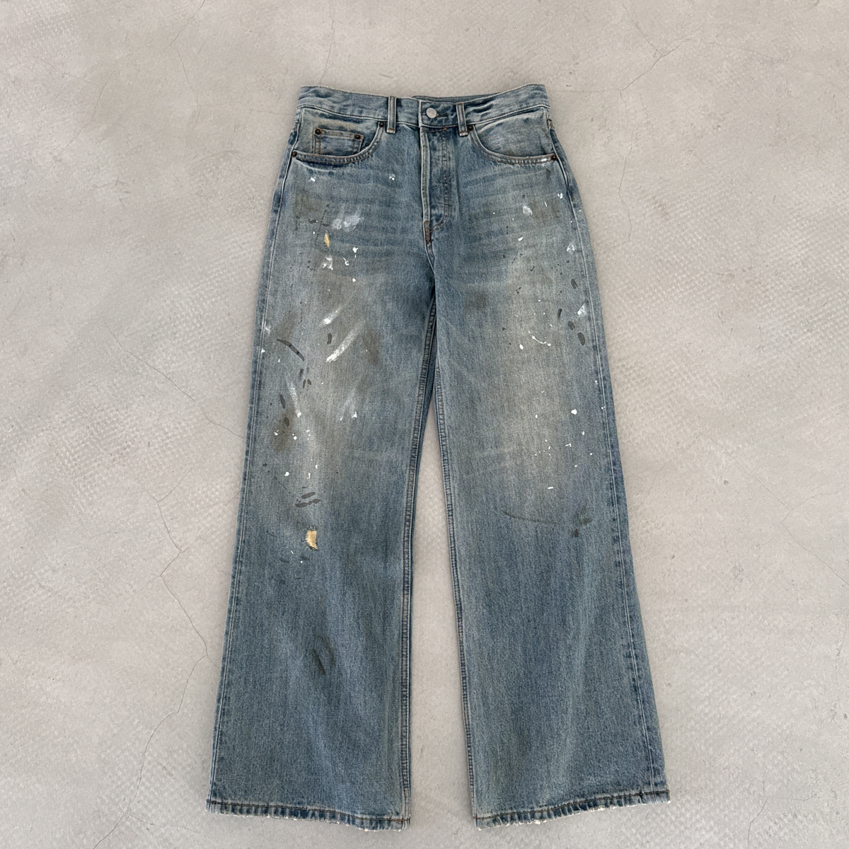 蓝色经典2021泼墨牛仔长裤